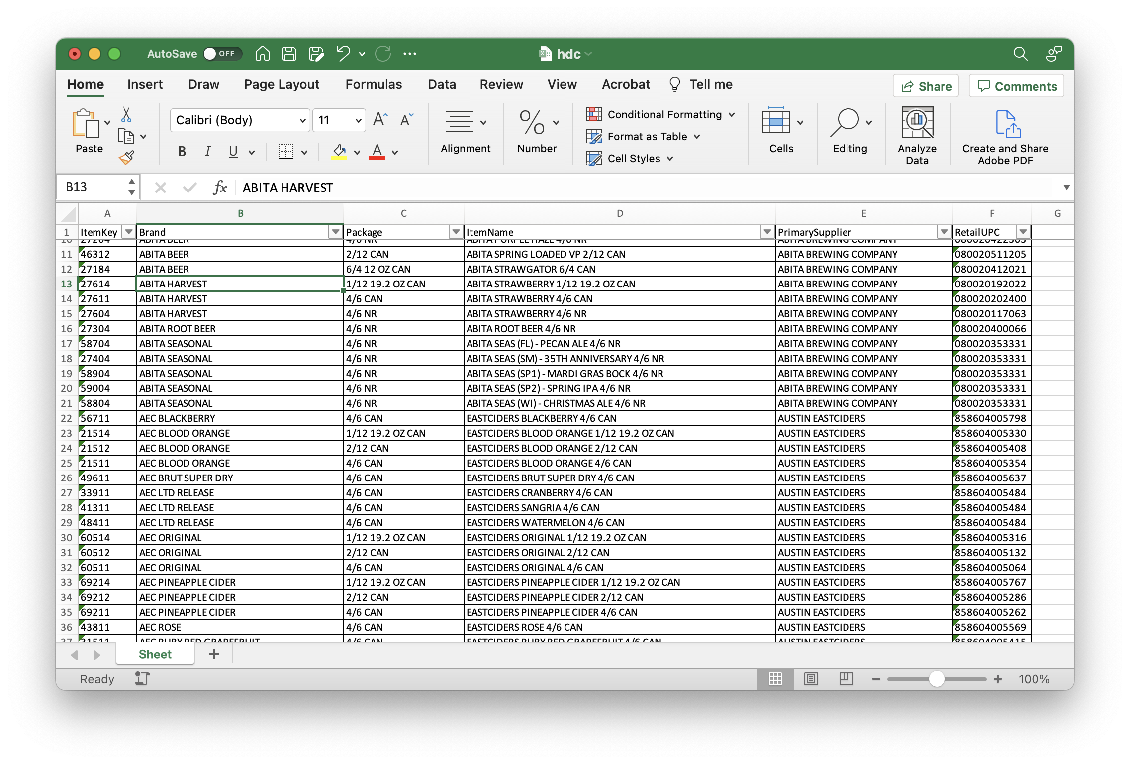 Excel sheet