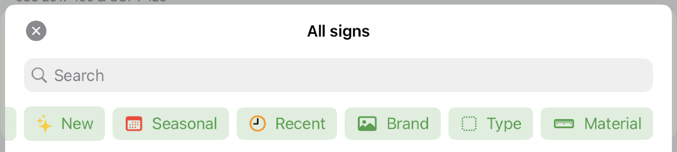 Default sign groups in the iOS app.