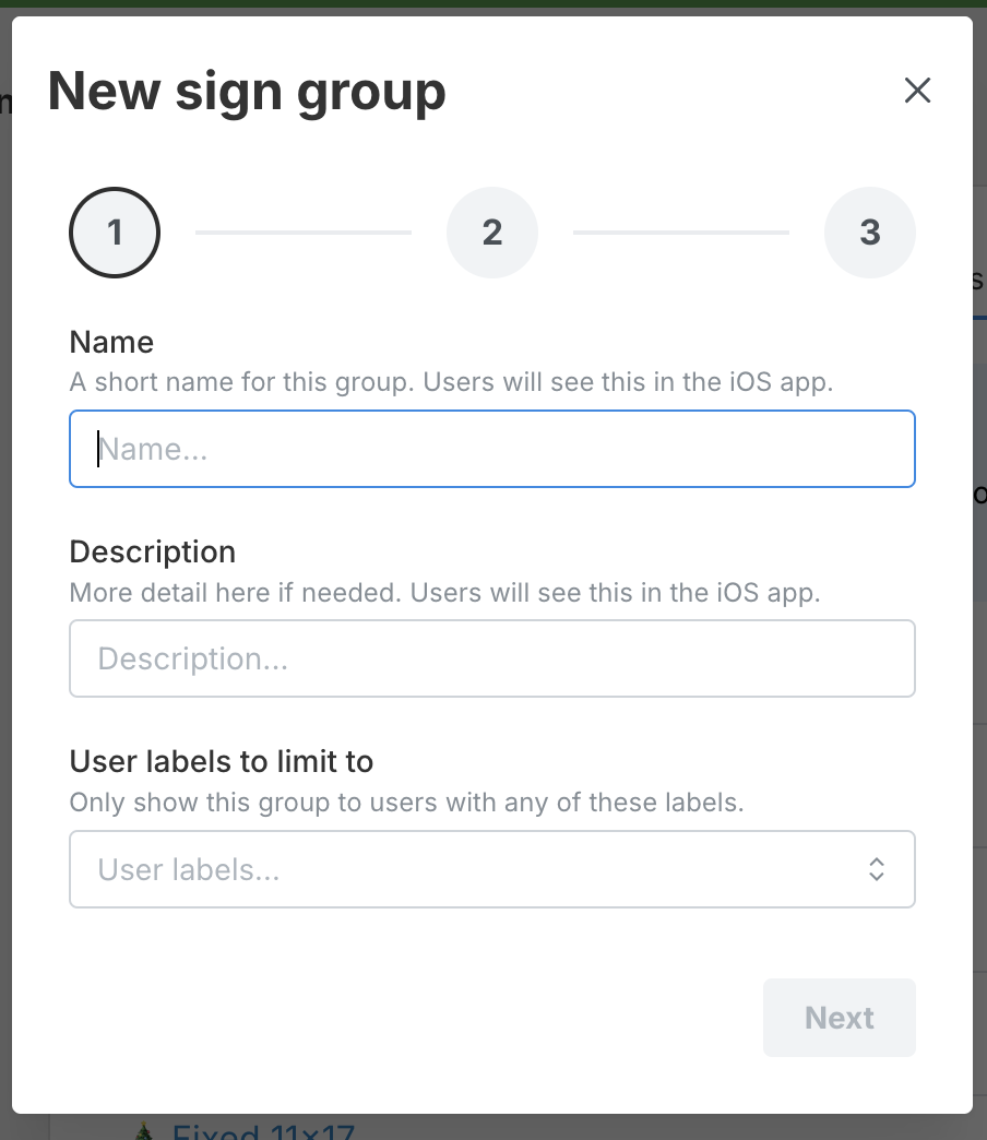 New sign group wizard.