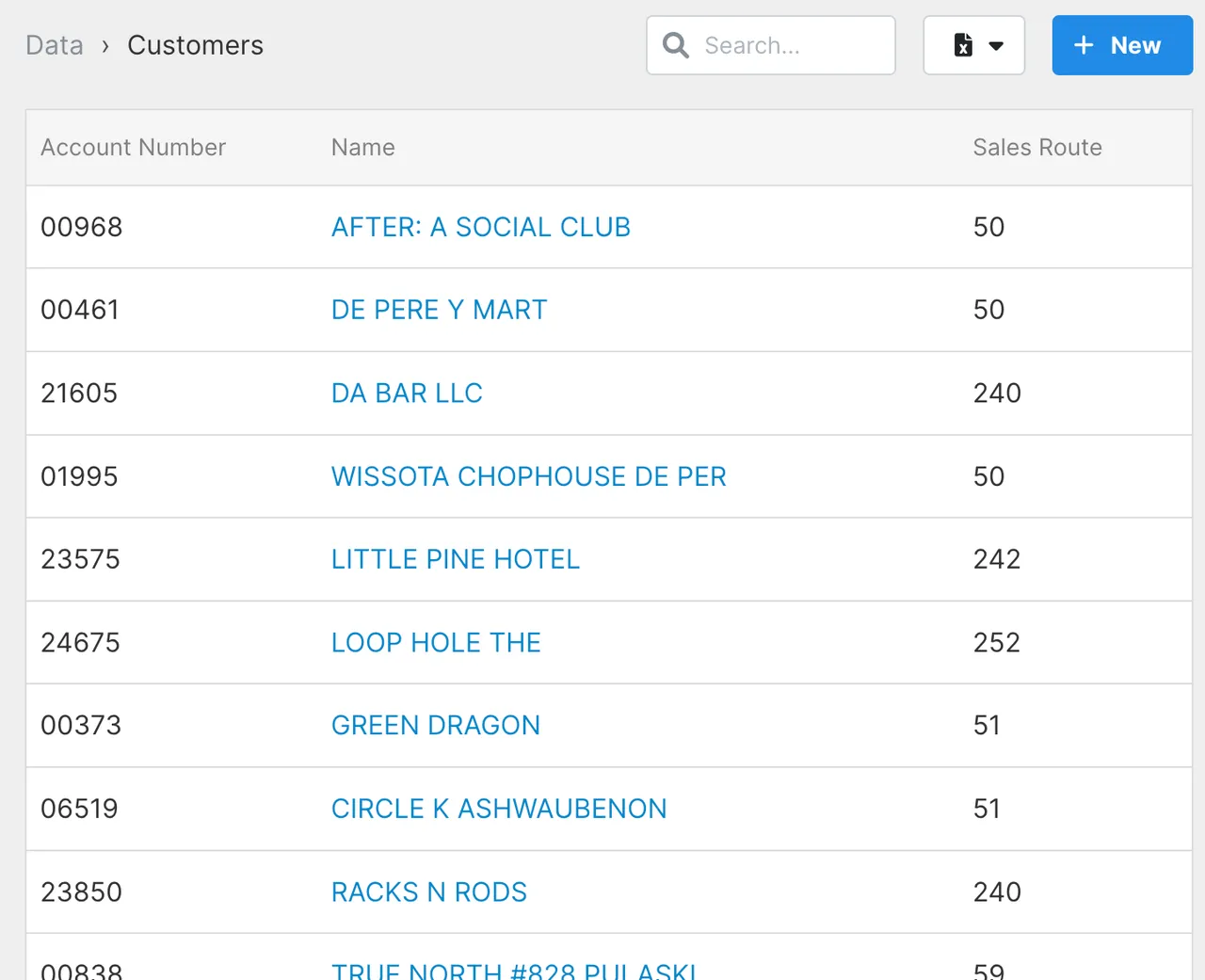 Customer list after import