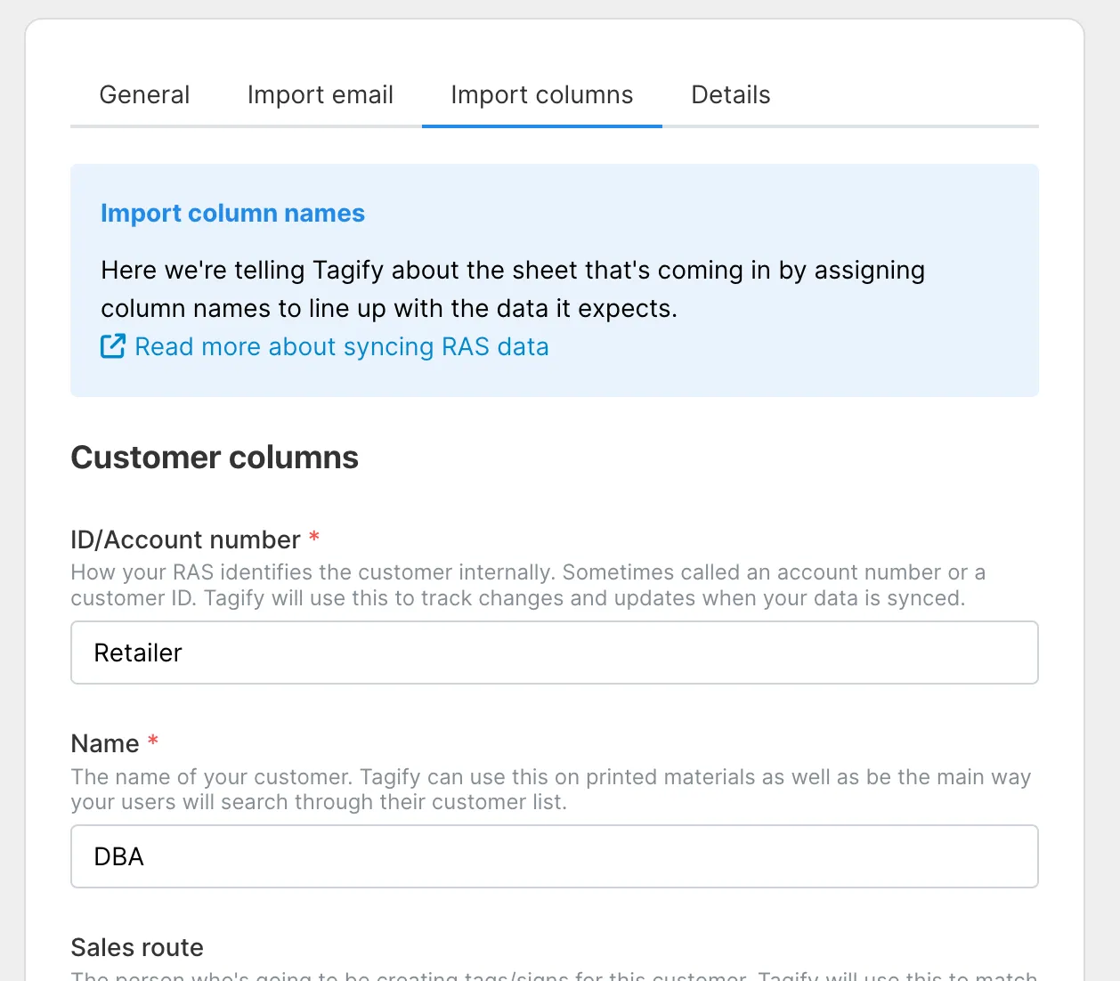 RAS column settings