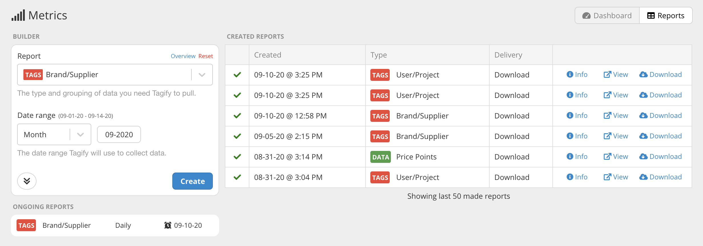 Reports list