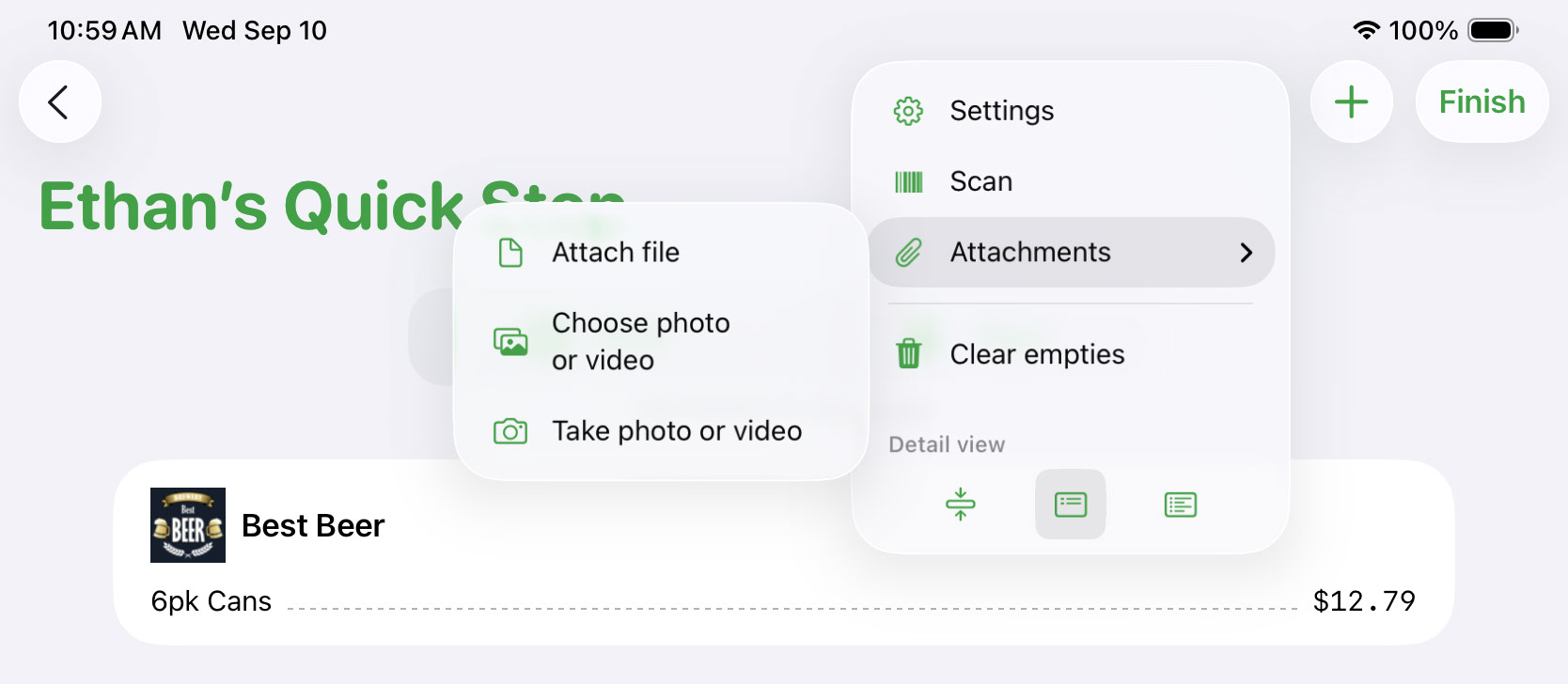 Attachment menu