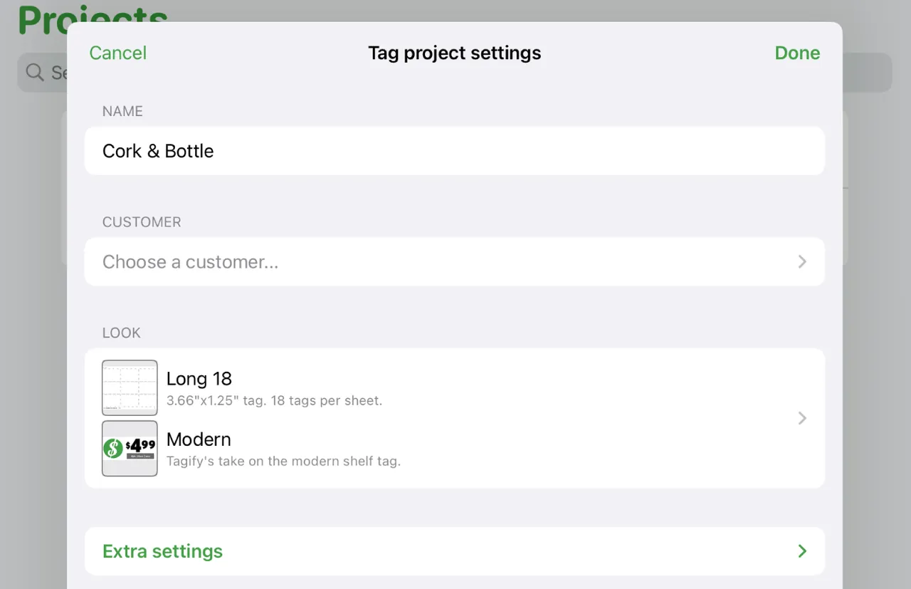 Tag project settings