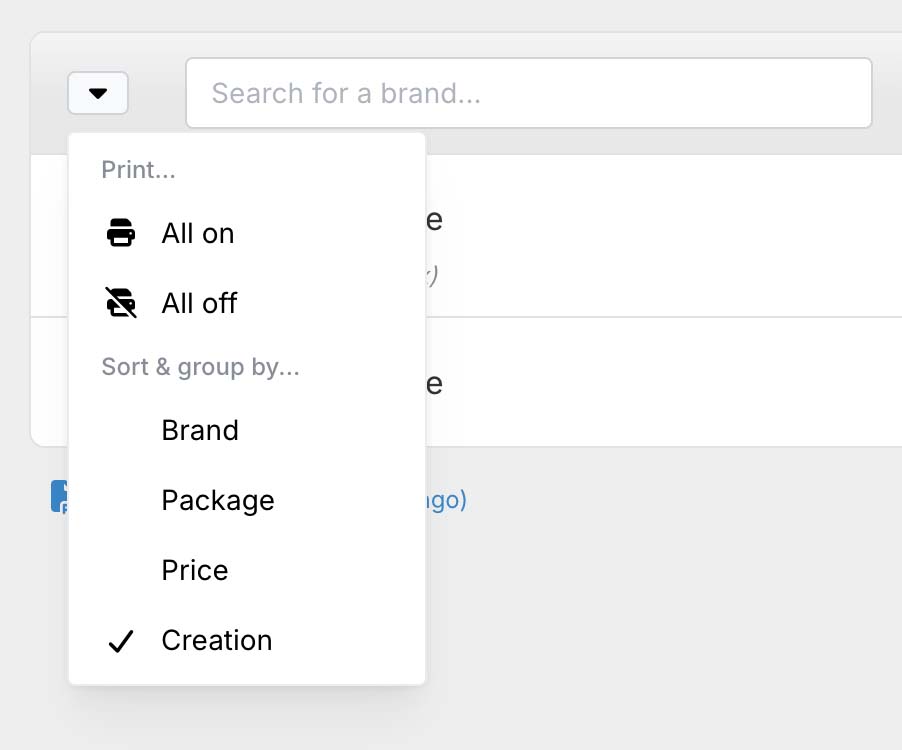 Sort menu